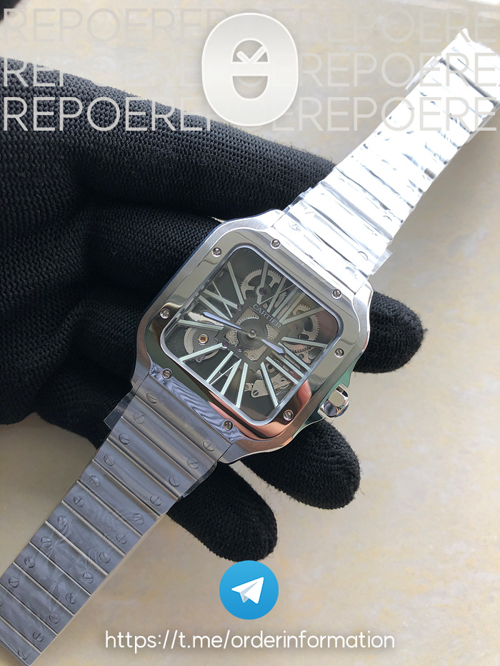 TWF공장 산토스 스켈레톤 스틸 블랙다이얼 브레이슬릿 Santos skeleton SS TWF Best Edition Skeleton Dial on SS Bracelet Ronda Quartz 출고 전 실물 검수사진 3