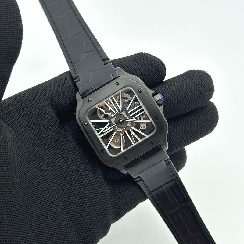 TWF공장 산토스 스켈레톤 PVD블랙케이스 가죽스트랩 Santos skeleton PVD TWF Best Edition Skeleton Dial on Black Leather Strap Ronda Quartz 출고 전 실물 검수사진 2