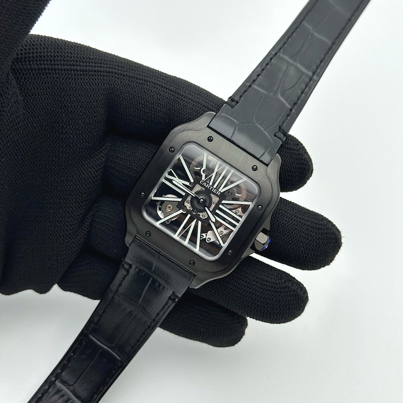TWF공장 산토스 스켈레톤 PVD블랙케이스 가죽스트랩 Santos skeleton PVD TWF Best Edition Skeleton Dial on Black Leather Strap Ronda Quartz 출고 전 실물 검수사진 3