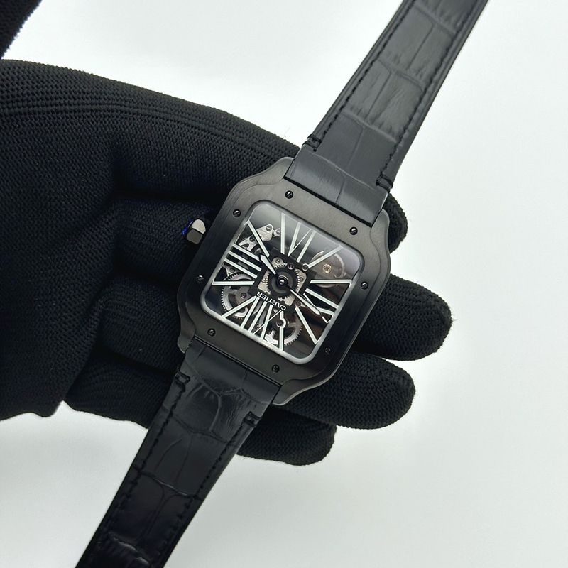 TWF공장 산토스 스켈레톤 PVD블랙케이스 가죽스트랩 Santos skeleton PVD TWF Best Edition Skeleton Dial on Black Leather Strap Ronda Quartz 출고 전 실물 검수사진 4