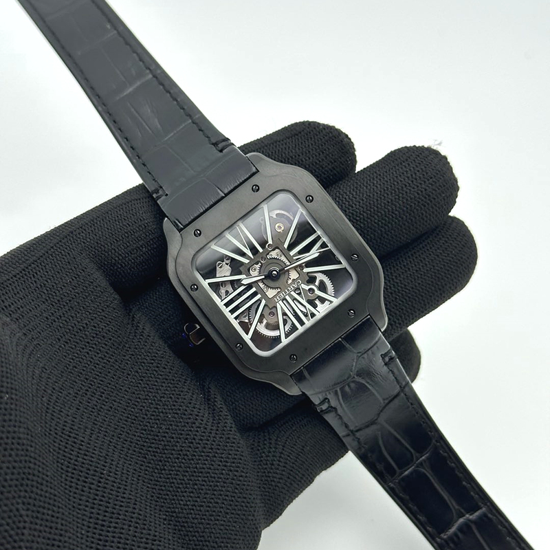 TWF공장 산토스 스켈레톤 PVD블랙케이스 가죽스트랩 Santos skeleton PVD TWF Best Edition Skeleton Dial on Black Leather Strap Ronda Quartz 출고 전 실물 검수사진 5