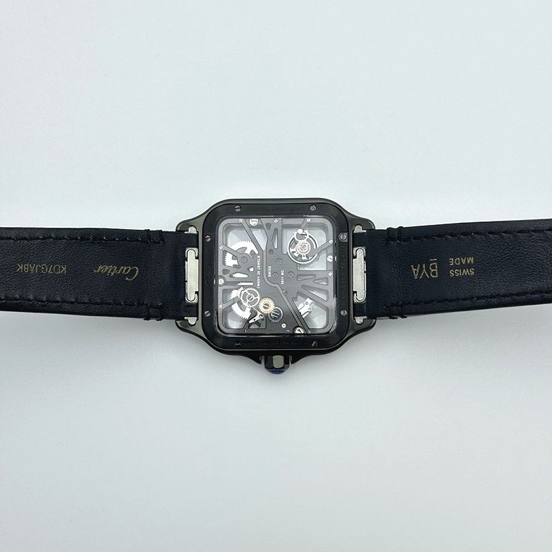TWF공장 산토스 스켈레톤 PVD블랙케이스 가죽스트랩 Santos skeleton PVD TWF Best Edition Skeleton Dial on Black Leather Strap Ronda Quartz 출고 전 실물 검수사진 12