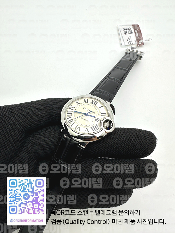 3K공장 까르띠에 발롱블루 33 오토메틱 스틸 화이트다이얼 가죽스트랩 Ballon Bleu 33mm SS 3KF 1:1 Best Edition White Dial on Black Leather Strap A076 출고 전 실물 검수사진 4