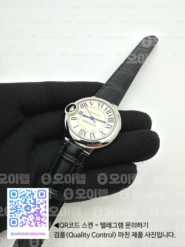 3K공장 까르띠에 발롱블루 33 오토메틱 스틸 화이트다이얼 가죽스트랩 Ballon Bleu 33mm SS 3KF 1:1 Best Edition White Dial on Black Leather Strap A076 출고 전 실물 검수사진 6