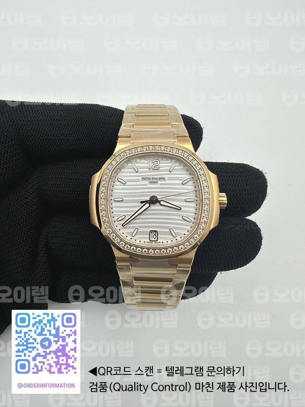 3K공장 파텍필립 노틸러스 레이디 7118 로즈골드금통 다이아몬드베젤 화이트다이얼 브레이슬릿 Nautilus 7118 Ladies RG 3KF 1:1 Best Edition White Dial Diamonds Bezel on RG Bracelet A324 Super Clone 출고 전 실물 검수사진 2