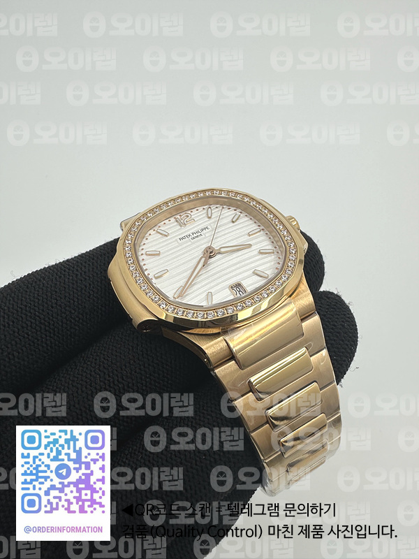 3K공장 파텍필립 노틸러스 레이디 7118 로즈골드금통 다이아몬드베젤 화이트다이얼 브레이슬릿 Nautilus 7118 Ladies RG 3KF 1:1 Best Edition White Dial Diamonds Bezel on RG Bracelet A324 Super Clone 출고 전 실물 검수사진 5