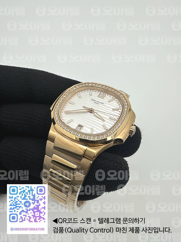 3K공장 파텍필립 노틸러스 레이디 7118 로즈골드금통 다이아몬드베젤 화이트다이얼 브레이슬릿 Nautilus 7118 Ladies RG 3KF 1:1 Best Edition White Dial Diamonds Bezel on RG Bracelet A324 Super Clone 출고 전 실물 검수사진 6
