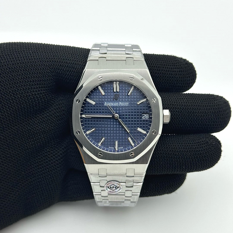 APS공장 오데마피게 로얄오크 15500 스틸 블루다이얼 브레이슬릿 Royal Oak 41mm 15500 SS APSF 1:1 Best Edition Blue Textured Dial on SS Bracelet SA4302 Super Clone 출고 전 실물 검수사진 3