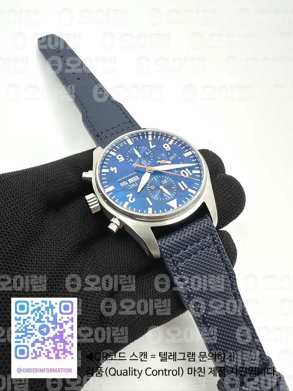 AZ공장 IWC 파일럿 크로노그래프 스틸 블루다이얼 오렌지핸즈 블루가죽스트랩 Pilot Chrono SS AZF 1:1 Best Edition Blue Dial Orange Hand on Blue Leather Strap A7750 출고 전 실물 검수사진 7