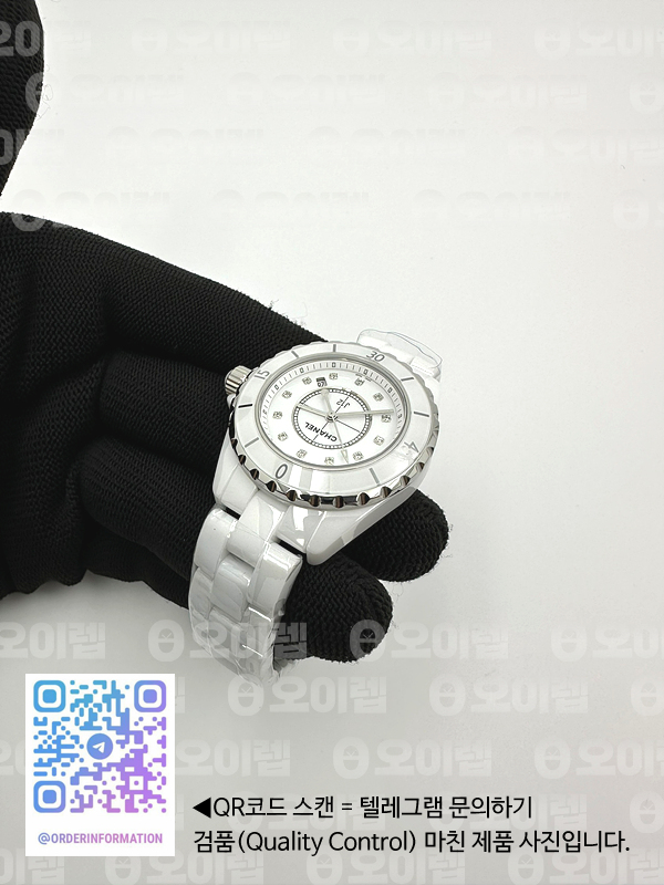 XF공장 샤넬 J12 화이트다이얼 다이아몬드인덱스 33mm 여성용 J-12 Ladies 33mm CER/CER Wht/Dia XF Sw Qtz 출고 전 실물 검수사진 8