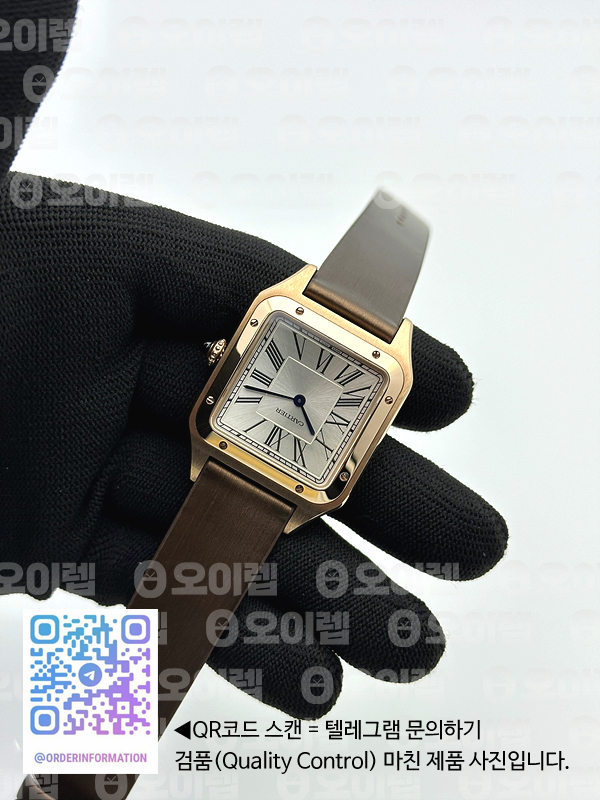 F1공장 까르띠에 산토스 뒤몽 43.5mm 로즈골드금통 실버다이얼 브라운스트랩 Santos Dumont 43.5mm RG F1F Best Edition Silver Dial on Brown Leather Strap Quartz 출고 전 실물 검수사진 5