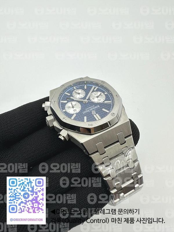 IP공장 오데마피게 로얄오크 크로노그래프 스틸 블루다이얼 실버서브다이얼 브레이슬릿 Royal Oak Chrono 26331ST SS IPF 1:1 Best Edition Blue Dial Silver subdial on SS Bracelet A7750 출고 전 실물 검수사진 7