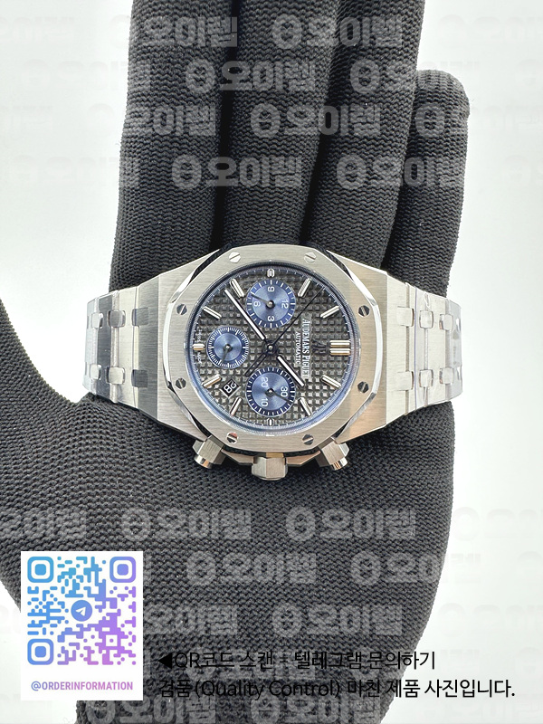 IP공장 오데마피게 로얄오크 크로노그래프 스틸 블랙다이얼 블루서브다이얼 브레이슬릿 Royal Oak Chrono 26331ST SS IPF 1:1 Best Edition Black Dial Blue subdial on SS Bracelet A7750 출고 전 실물 검수사진 4