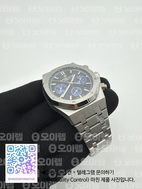 IP공장 오데마피게 로얄오크 크로노그래프 스틸 블랙다이얼 블루서브다이얼 브레이슬릿 Royal Oak Chrono 26331ST SS IPF 1:1 Best Edition Black Dial Blue subdial on SS Bracelet A7750 출고 전 실물 검수사진 5
