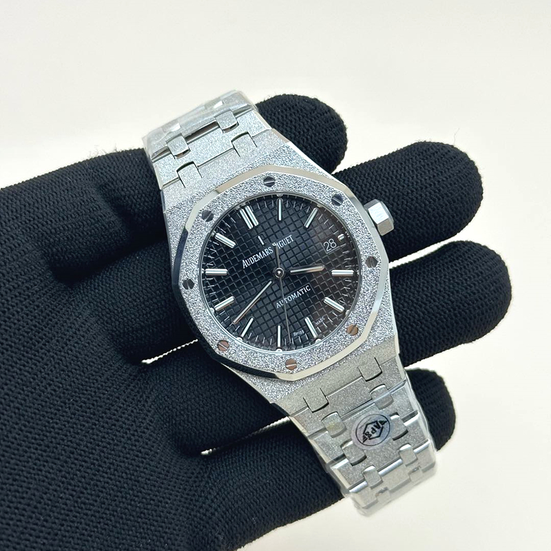 APS공장 오데마피게 로얄오크15454 프로스티드골드 새틴폴리싱 스틸 블랙다이얼 Royal Oak 37mm 15454 Frosted SS APSF 1:1 Best Edition Black Textured Dial on Frosted SS Bracelet SA3120 Super Clone 출고 전 실물 검수사진 4
