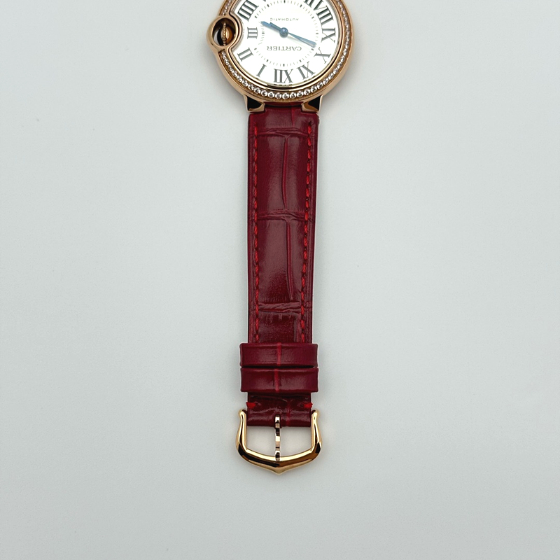 AF공장 까르띠에 발롱블루 33mm 로즈골드금통 다이아케이스 실버다이얼 레드가죽스트랩 Ballon Bleu 33mm RG AF 1:1 Best Edition Silver Dial Diamonds Bezel on Red Leather Strap SEIKO NH05A 출고 전 실물 검수사진 8