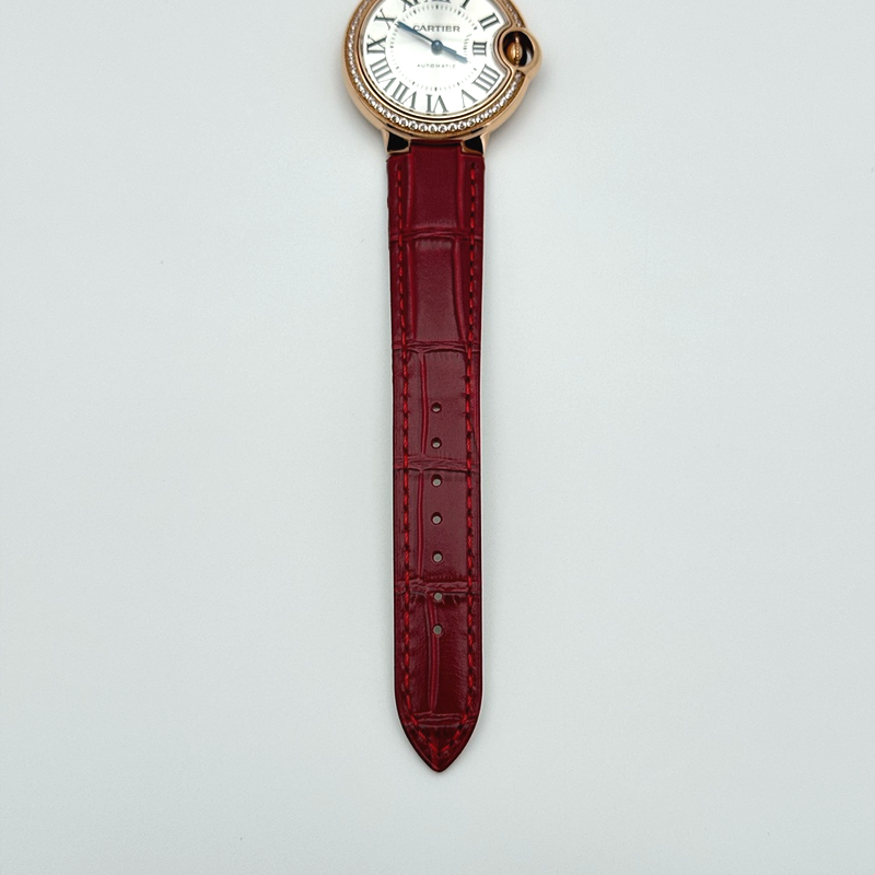 AF공장 까르띠에 발롱블루 33mm 로즈골드금통 다이아케이스 실버다이얼 레드가죽스트랩 Ballon Bleu 33mm RG AF 1:1 Best Edition Silver Dial Diamonds Bezel on Red Leather Strap SEIKO NH05A 출고 전 실물 검수사진 11