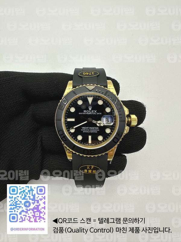 KF공장 롤렉스 요트마스터 42 포금 옐로우골드금통 블랙다이얼 러버스트랩 텅스텐 Yacht-Master 226658 KF 1:1 Best Edition YG Wrapped on Oysterflex Strap VR3235 (Gen Weight) 출고 전 실물 검수사진 3