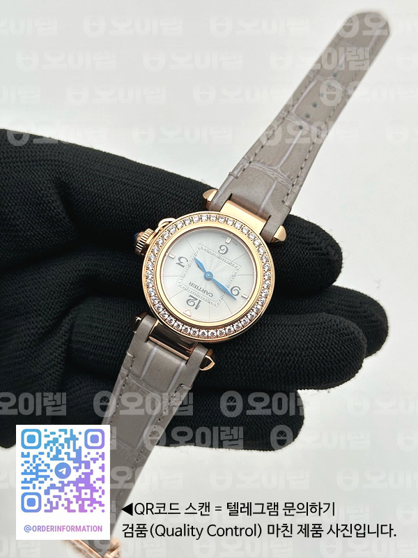 AF공장 까르띠에 파샤 30mm 로즈골드금통 화이트다이얼 다이아몬드베젤 화이트가죽스트랩 Pasha 30mm RG AF 1:1 Best Edition White Textured Dial Diamonds Bezel on Gray Leather Strap Jaq Quartz 출고 전 실물 검수사진 5