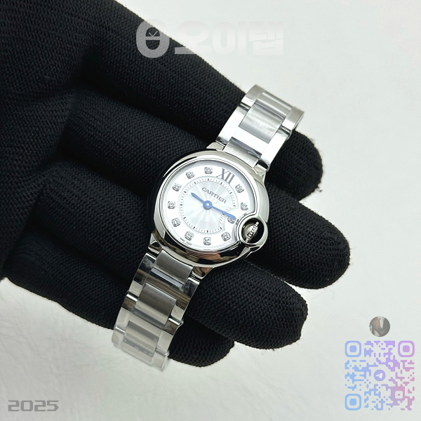 AF공장 까르띠에 발롱블루 28mm 화이트다이얼 다이아몬드인덱스 브레이슬릿 Ballon Bleu Ladies 28mm SS AF 1:1 Best Edition White Diamonds Dial Bezel on SS Bracelet Ronda Quartz 출고 전 실물 검수사진 3