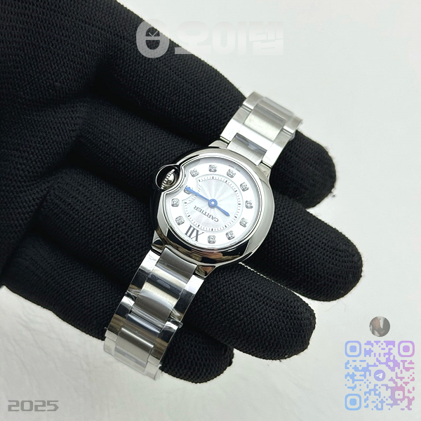AF공장 까르띠에 발롱블루 28mm 화이트다이얼 다이아몬드인덱스 브레이슬릿 Ballon Bleu Ladies 28mm SS AF 1:1 Best Edition White Diamonds Dial Bezel on SS Bracelet Ronda Quartz 출고 전 실물 검수사진 5