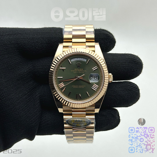 AR공장 롤렉스 데이데이트 40 로즈골드금통 그린다이얼 로만인덱스 프레지던트브레이슬릿 텅스텐 Day Date 40 RG 228235 ARF 1:1 Best Edition Green Roman Dial on President Bracelet VR3255 (Gain Weight) 출고 전 실물 검수사진 3