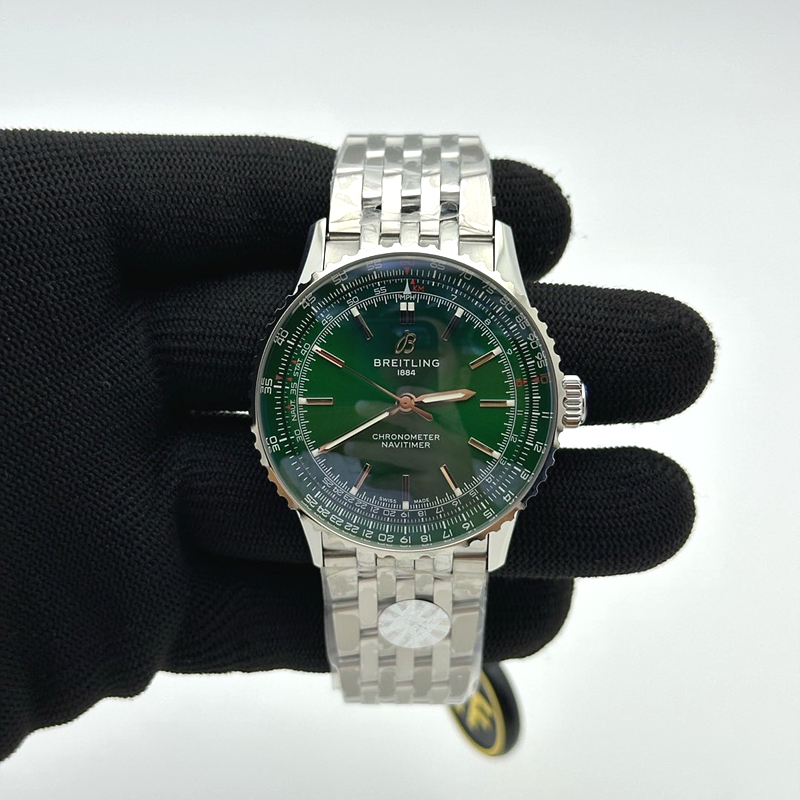 TF공장 브라이틀링 내비타이머 41미리 스틸 그린다이얼 브레이슬릿 Navitimer Automatic 41mm SS TF 1:1 Best Edition Green Dial on SS Bracelet A2824 출고 전 실물 검수사진 1