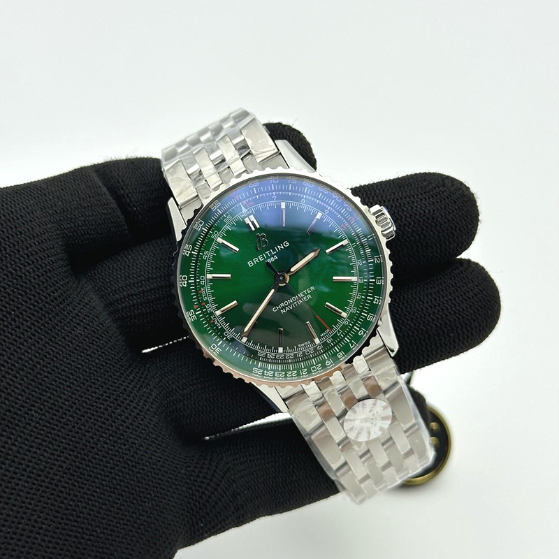 TF공장 브라이틀링 내비타이머 41미리 스틸 그린다이얼 브레이슬릿 Navitimer Automatic 41mm SS TF 1:1 Best Edition Green Dial on SS Bracelet A2824 출고 전 실물 검수사진 2