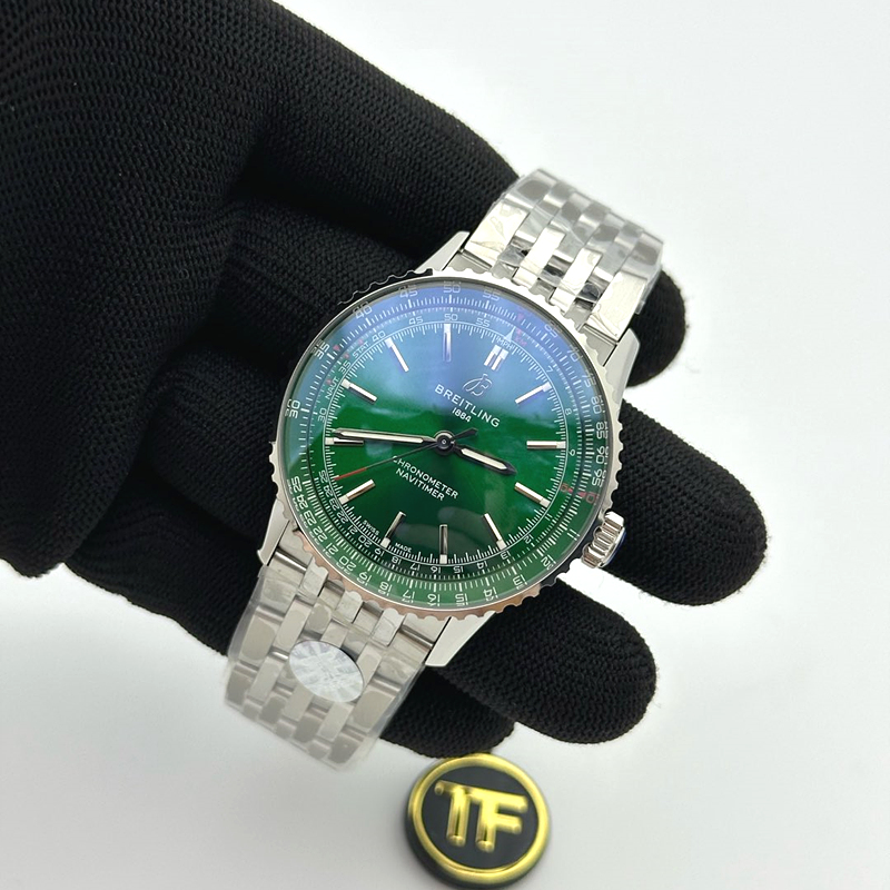 TF공장 브라이틀링 내비타이머 41미리 스틸 그린다이얼 브레이슬릿 Navitimer Automatic 41mm SS TF 1:1 Best Edition Green Dial on SS Bracelet A2824 출고 전 실물 검수사진 3
