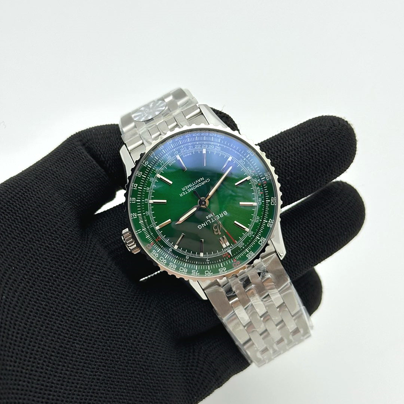 TF공장 브라이틀링 내비타이머 41미리 스틸 그린다이얼 브레이슬릿 Navitimer Automatic 41mm SS TF 1:1 Best Edition Green Dial on SS Bracelet A2824 출고 전 실물 검수사진 4