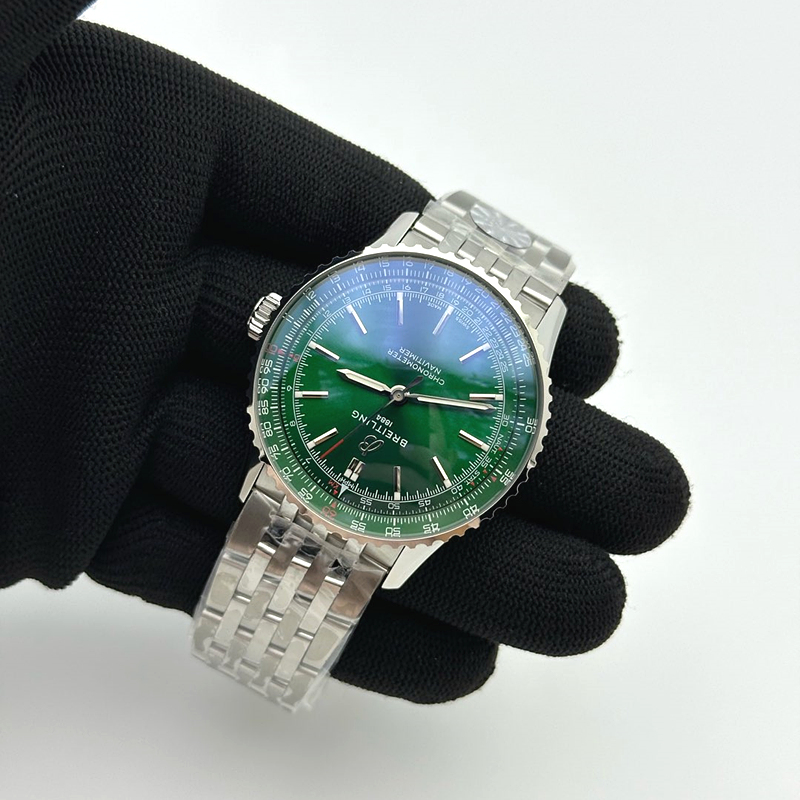 TF공장 브라이틀링 내비타이머 41미리 스틸 그린다이얼 브레이슬릿 Navitimer Automatic 41mm SS TF 1:1 Best Edition Green Dial on SS Bracelet A2824 출고 전 실물 검수사진 5