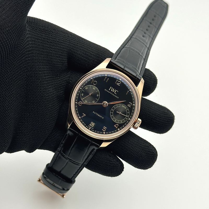 APS공장 IWC 포르투기저 오토메틱 로즈골드금통 블랙다이얼 블랙가죽스트랩 Portugieser Automatic 42mm RG APSF 1:1 Best Edition Black Dial on Black Leather Strap A52010 출고 전 실물 검수사진 5