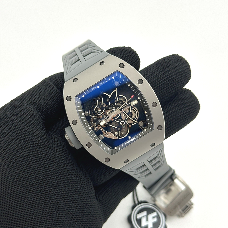 ZF공장 리차드밀 RM055 티타늄 스켈레톤다이얼 그레이러버스트랩 RM055 Titanium Carbide ZF 1:1 Best Edition Skeleton Dial On Gray Shark Rubber Strap RMUL2 Super Clone 출고 전 실물 검수사진 4